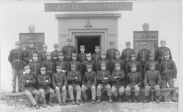 Sikringsstyrken under 1. verdenskrig indkvarteret på hotel Platzborg i Varde 